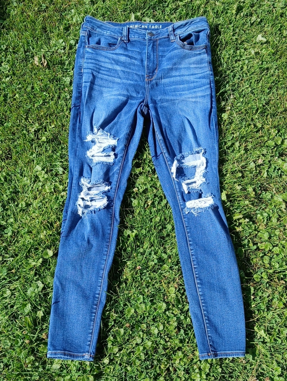 American Eagle Outfitters Ripped High Rise Jegging  Medium Blue